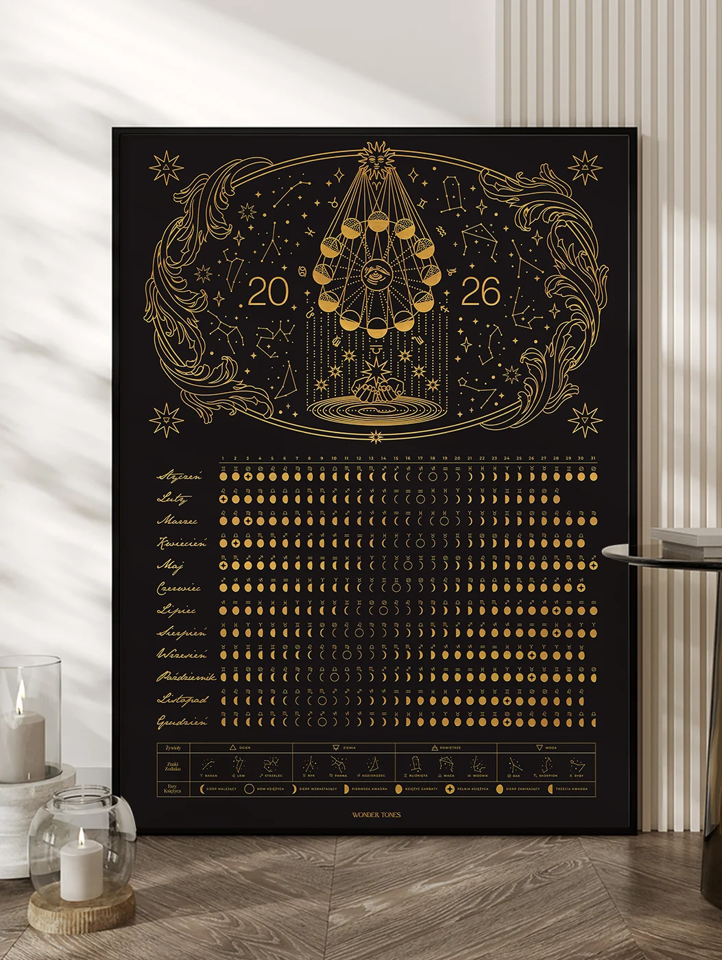 Astrologiczny Kalendarz Księżycowy 2026 Black Plakat 50x70cm