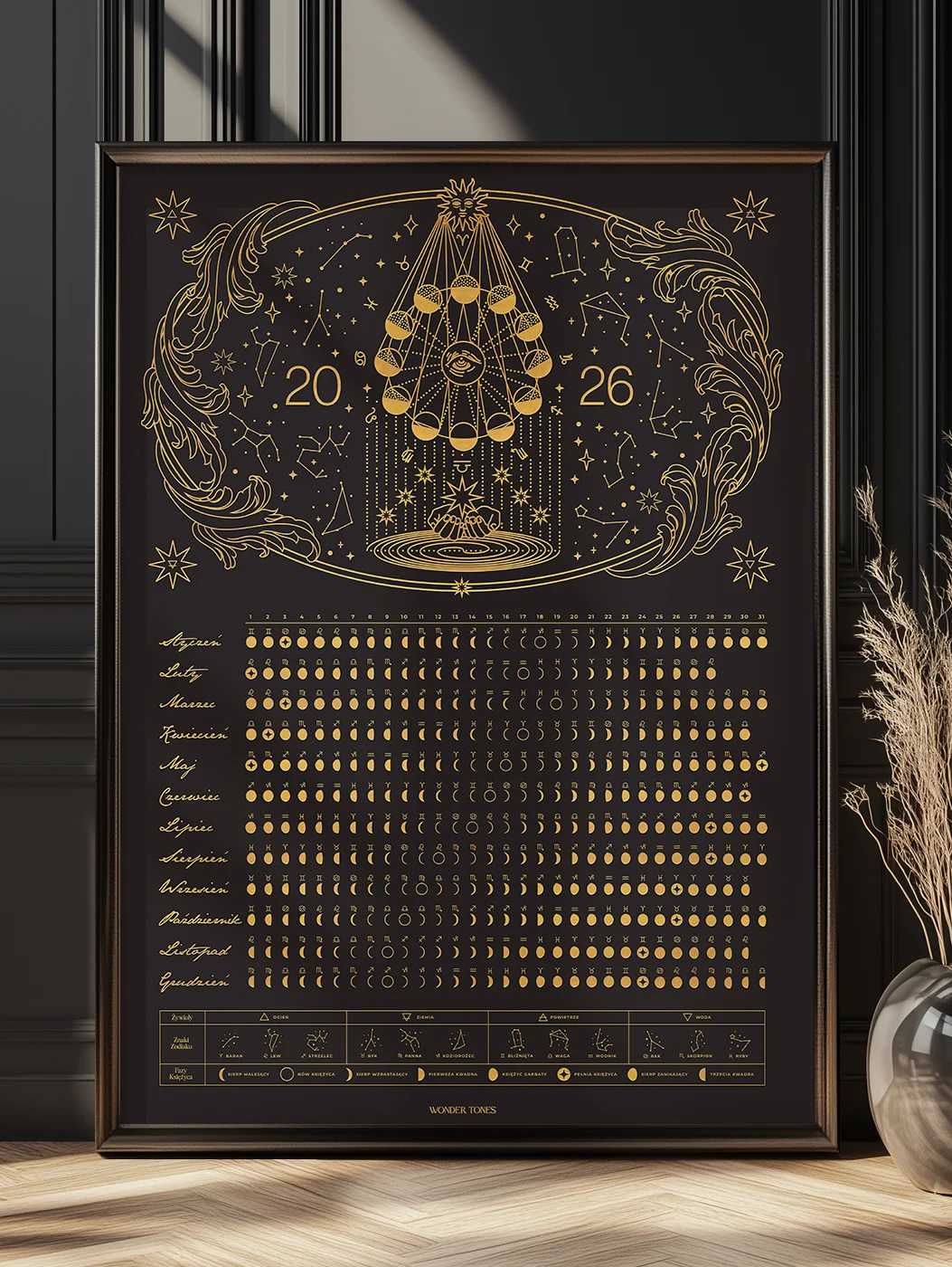 Astrologiczny Kalendarz Księżycowy 2026 Black Plakat 50x70cm