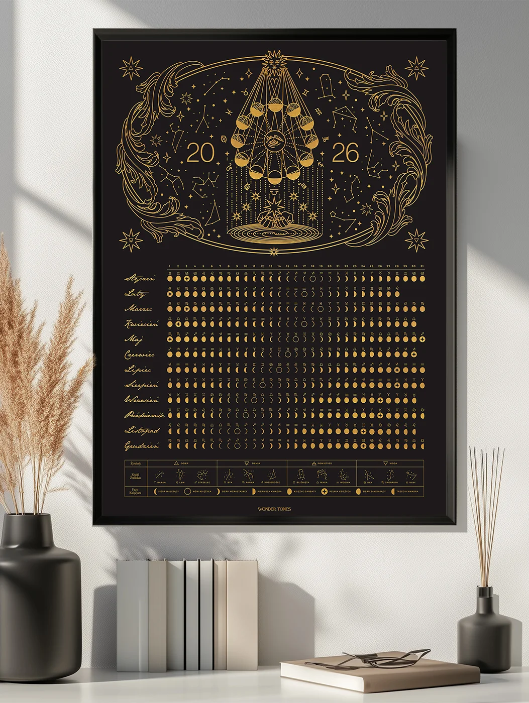 Astrologiczny Kalendarz Księżycowy 2026 Black Plakat 50x70cm