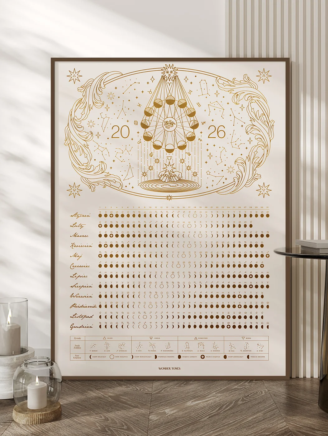 Astrologiczny Kalendarz Księżycowy 2026 Beige Plakat 50x70cm