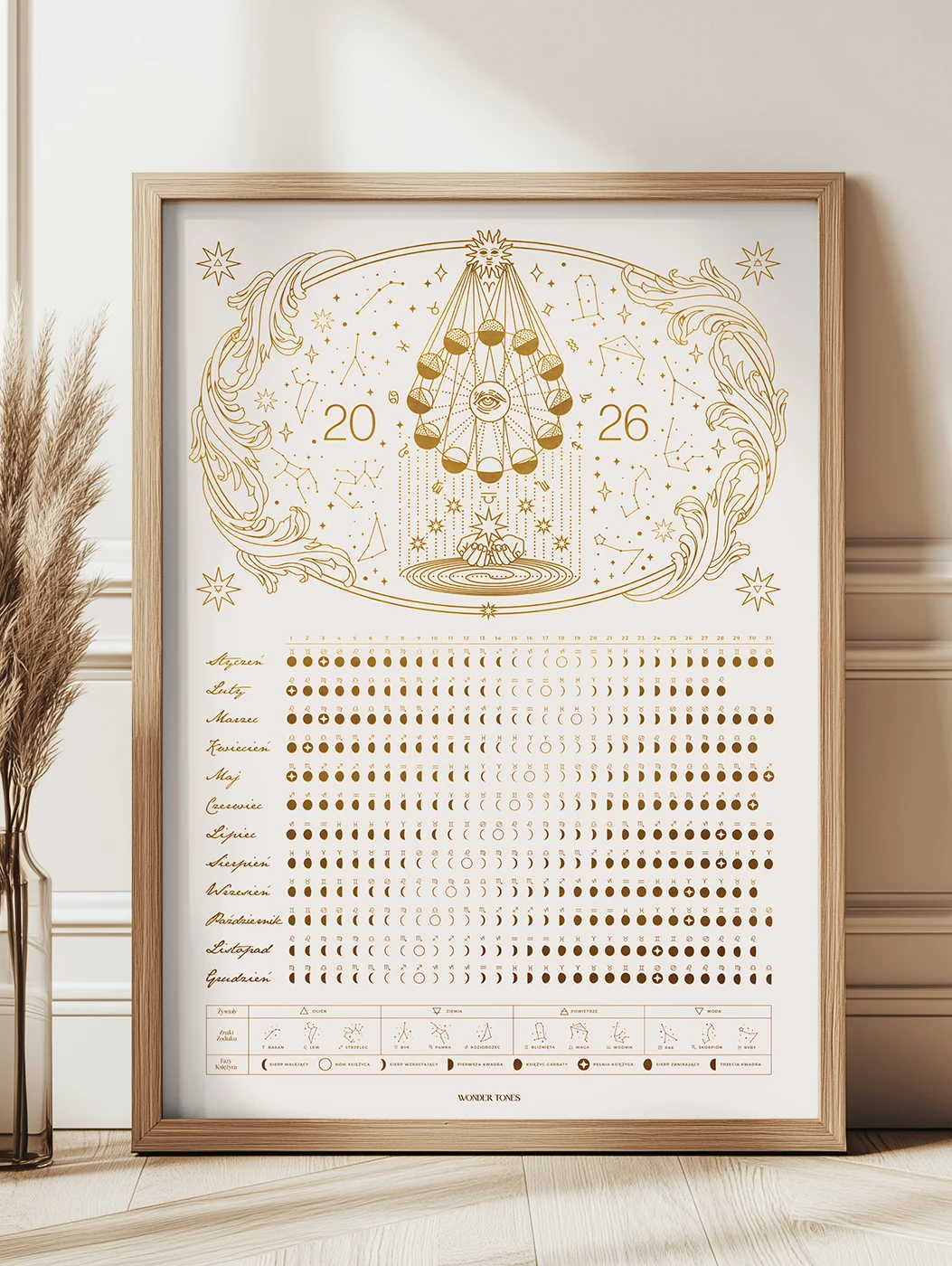 Astrologiczny Kalendarz Księżycowy 2026 Beige Plakat 50x70cm