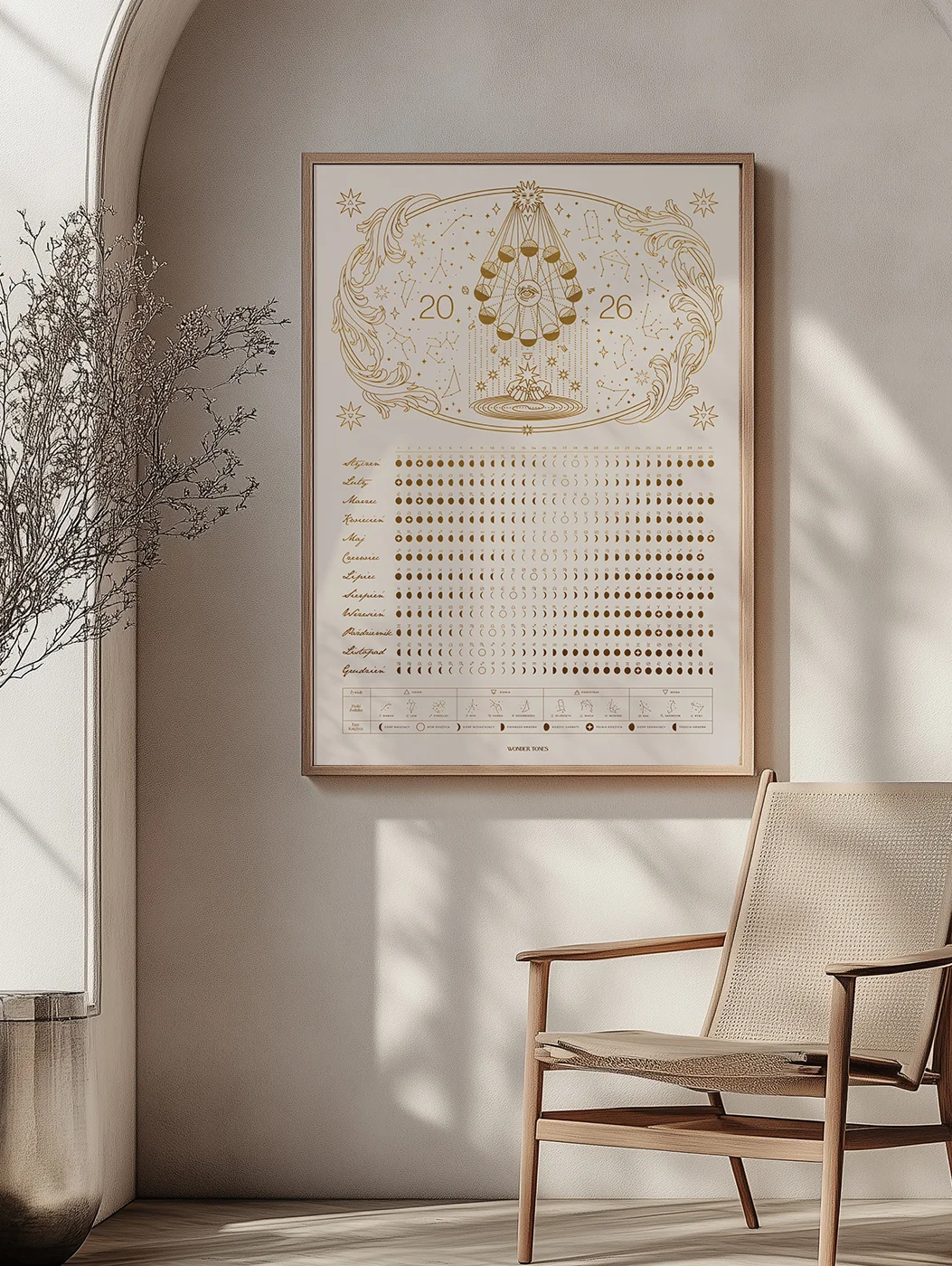 Astrologiczny Kalendarz Księżycowy 2026 Beige Plakat 50x70cm