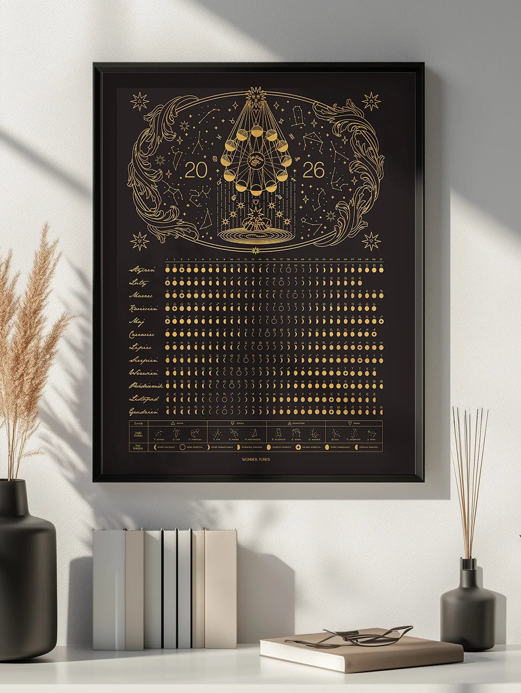Astrologiczny Kalendarz Księżycowy 2026 Black Plakat 40x50cm