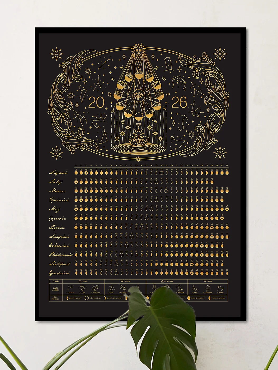 Astrologiczny Kalendarz Księżycowy 2026 Black Plakat 40x50cm