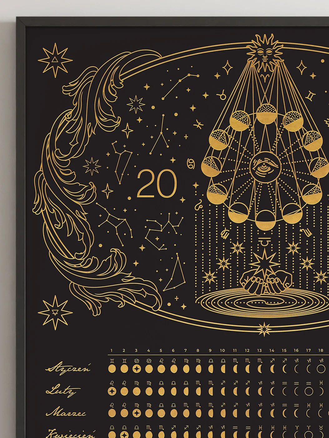 Astrologiczny Kalendarz Księżycowy 2026 Black Plakat 40x50cm