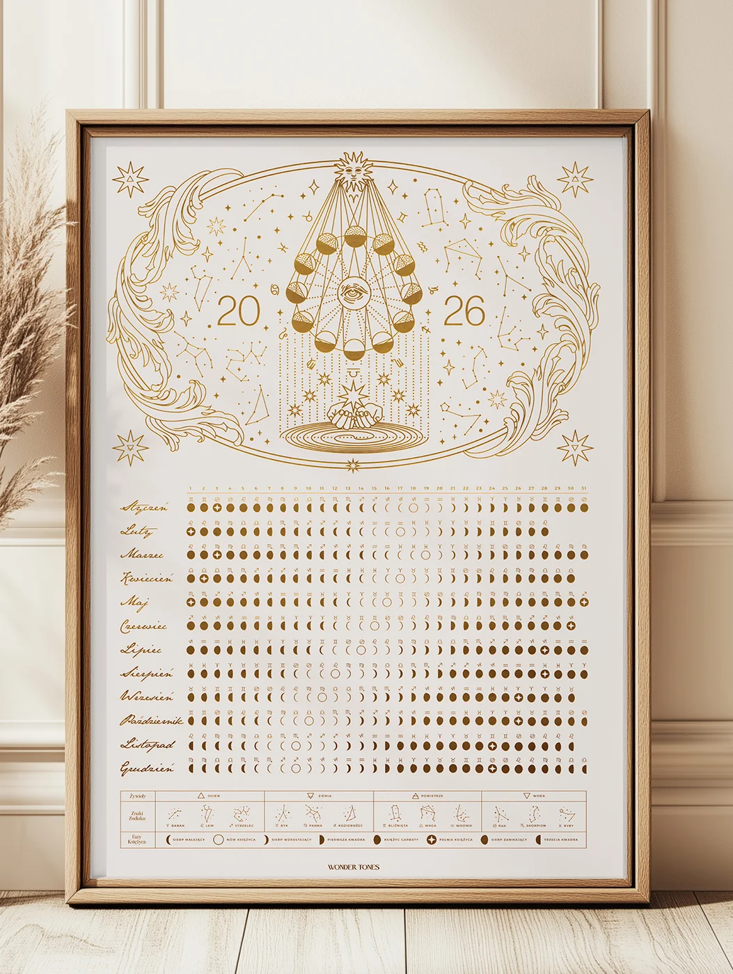 Astrologiczny Kalendarz Księżycowy 2026 Beige Plakat 40x50cm