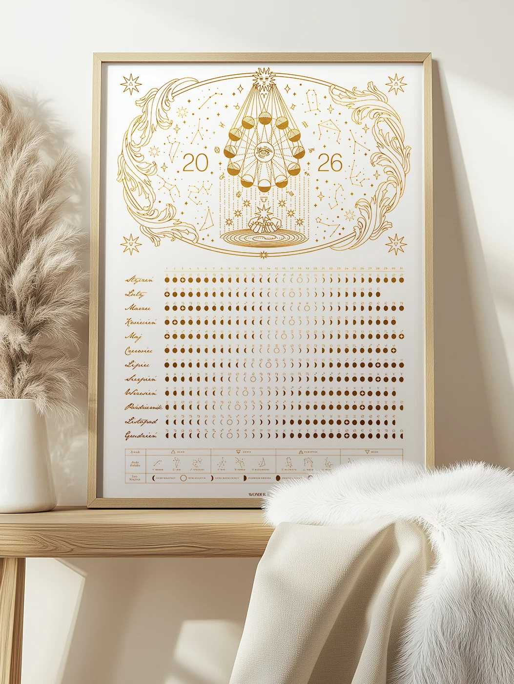 Astrologiczny Kalendarz Księżycowy 2026 Beige Plakat 40x50cm