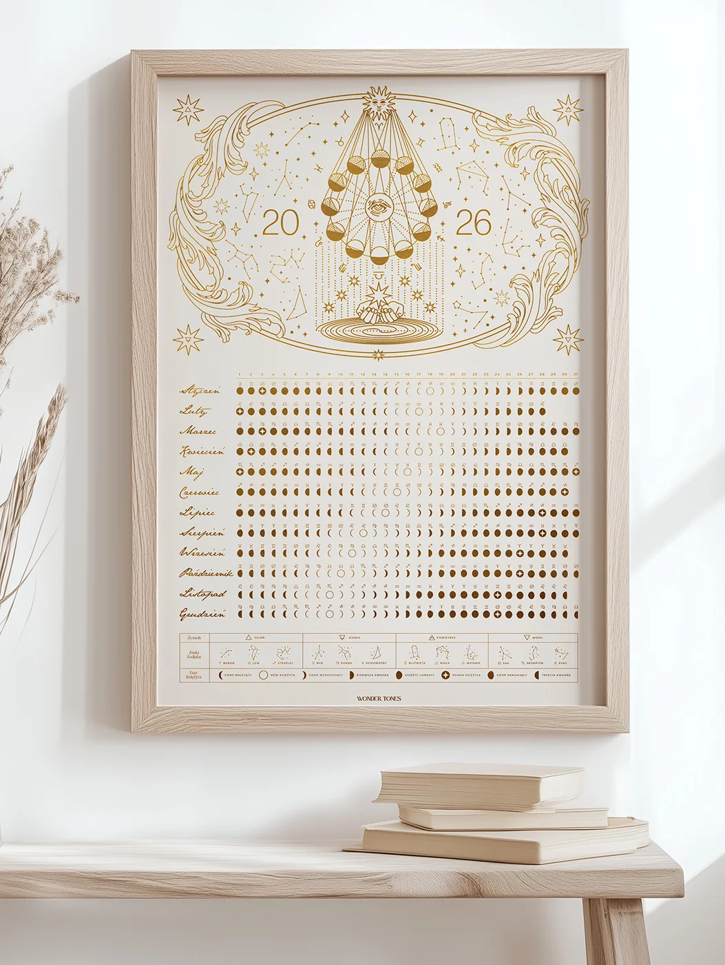 Astrologiczny Kalendarz Księżycowy 2026 Beige Plakat 40x50cm